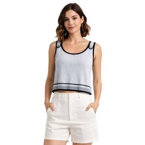 ST JOHN SPORT Cropped Knit Tank Wool Blend Minimalist Nautical Quiet Luxury S